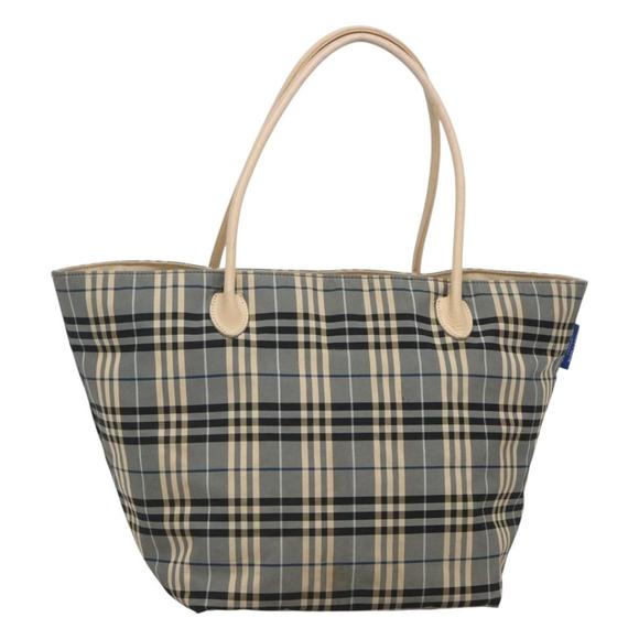 BURBERRY Nova Check Blue Label Tote Bag Nylon Blue Silver Auth th6084 - Picture 1 of 16